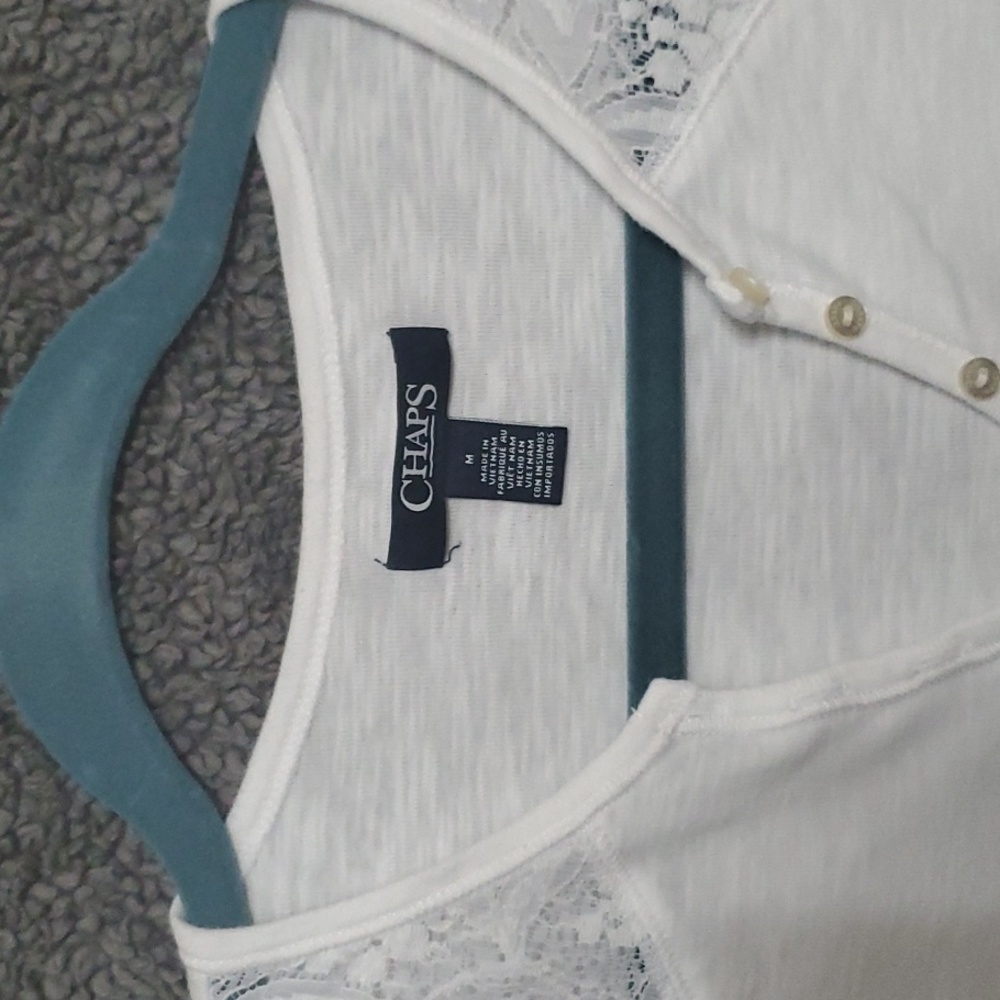 Chaps, lace shoulder t-shirt, size medium.